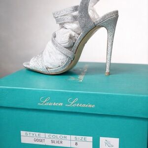 Lauren Lorraine Silver Glitter Strappy Stiletto Sandals